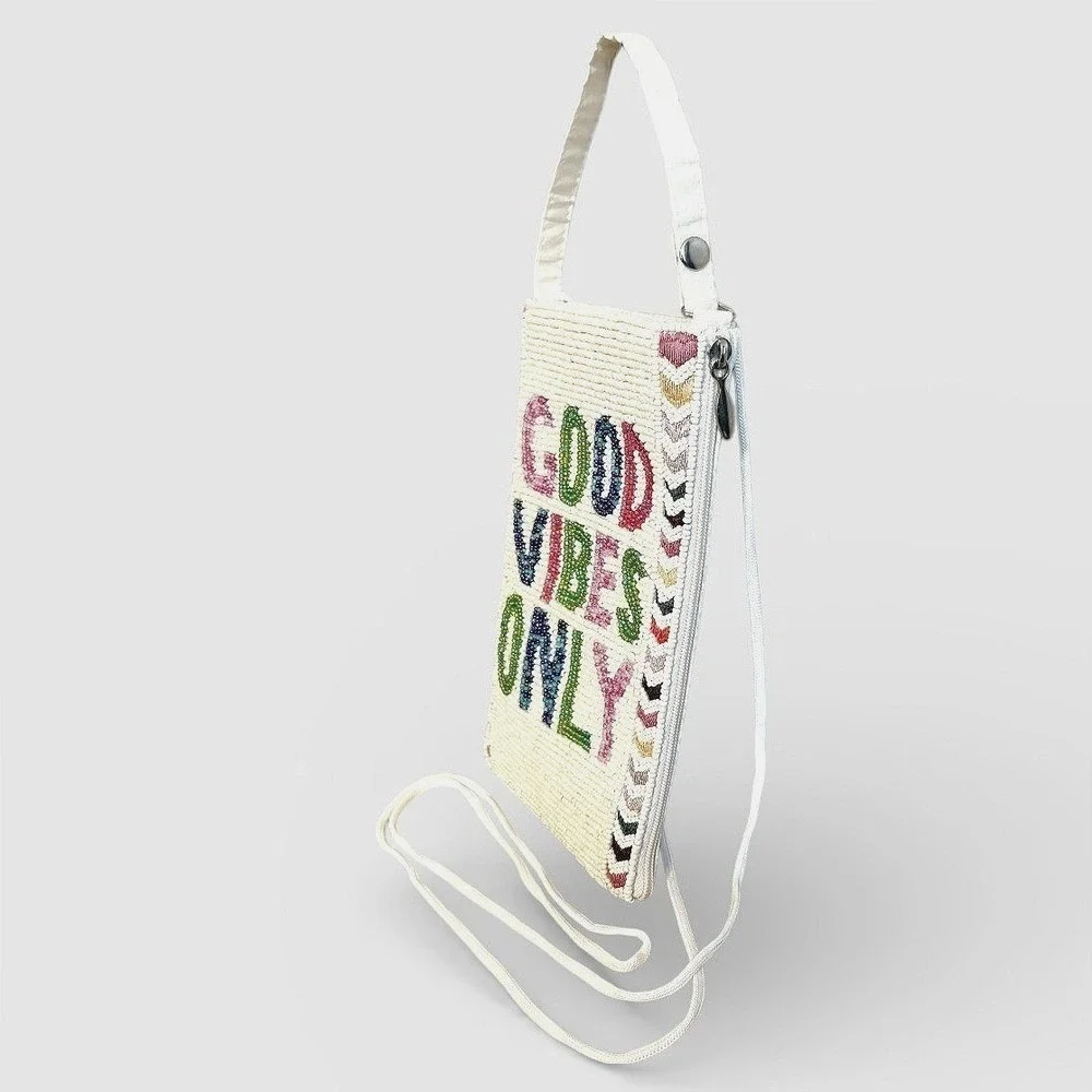 Bamboo Trading‎ Co Beaded Phone Crossbody Bag Good Vibes Only Wristlet Satchel